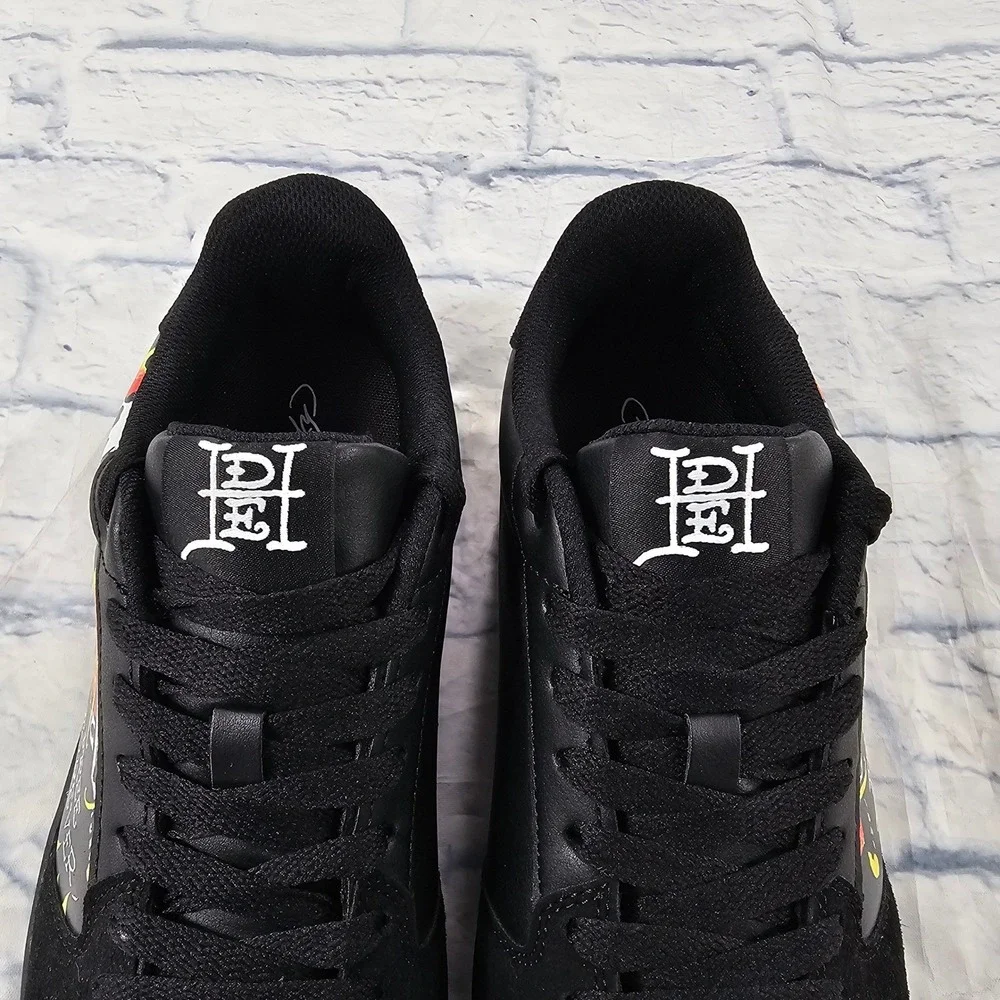 Ed Hardy Sneakers Mens 10.5 Black Free Forever Skull Flame Tattoo Art Low Shoes